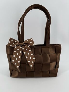 Chocolate Brown Seatbelt Shoulder/ Hand Bag with detachable bow accent